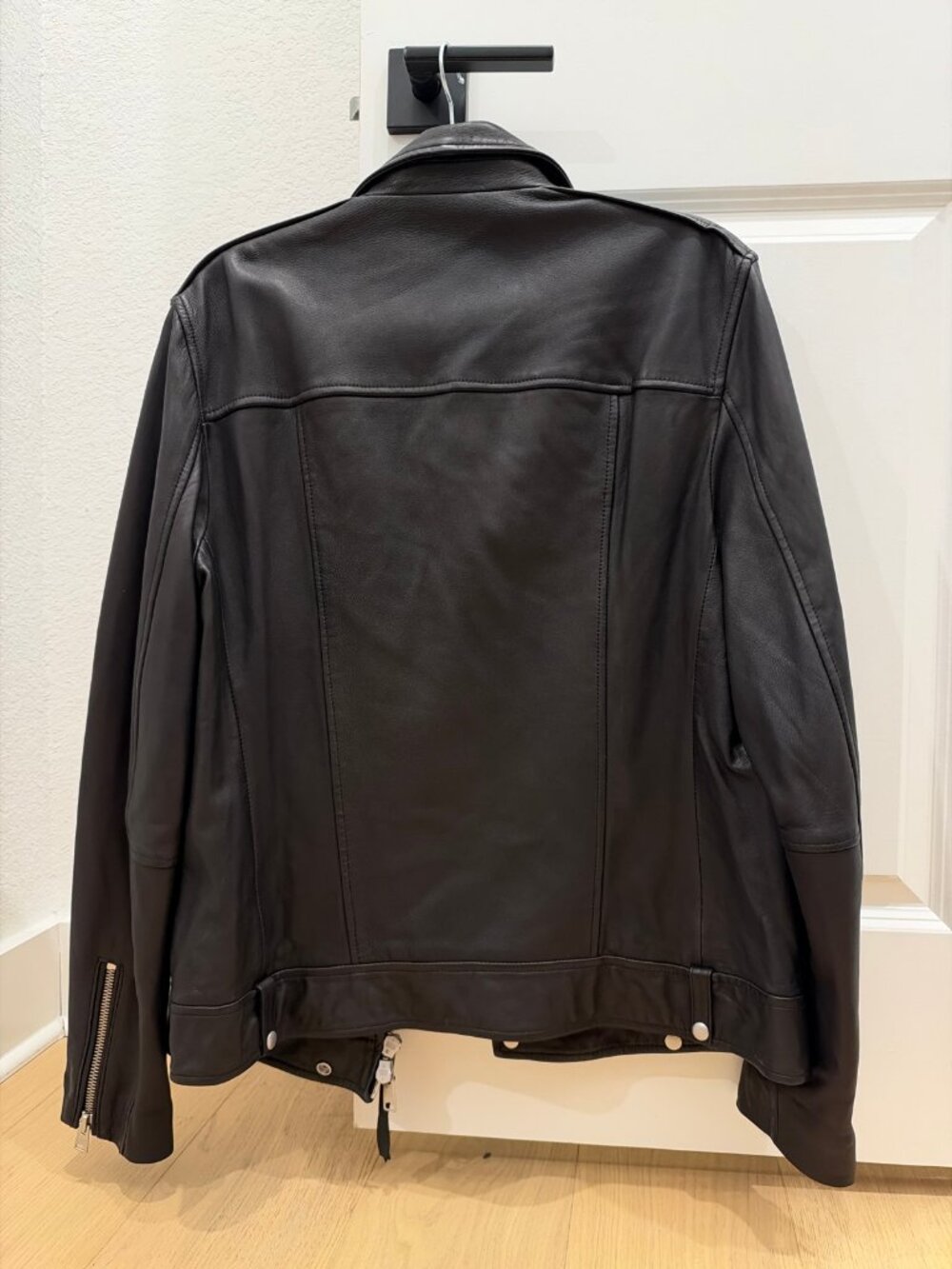 AllSaints Milo Biker Leather Jacket Men's L Black - Picture 6 of 8
